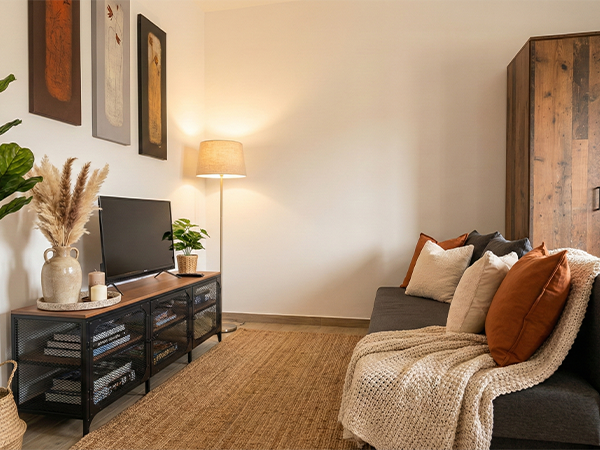 Sala TV e soggiorno dell'appartamento vacanza Vitinia con divano letto