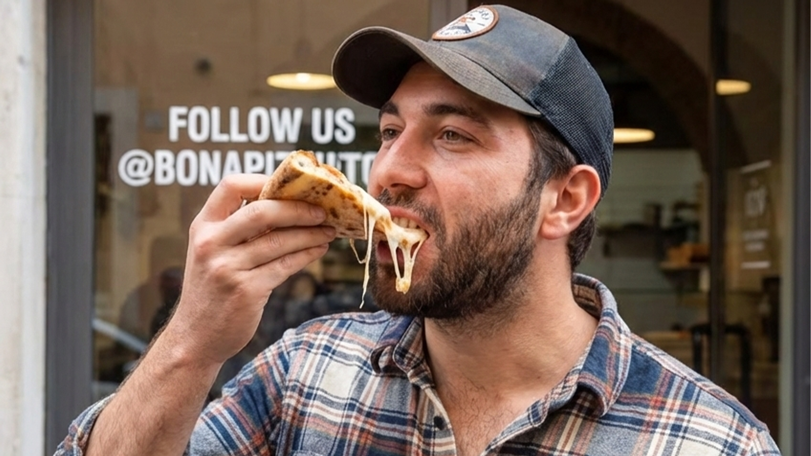 pizza al taglio croccante con mozzarella filante, tipico street food romano